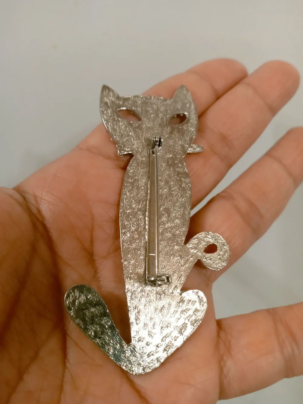 Vintage Silver Tone Cat Brooch